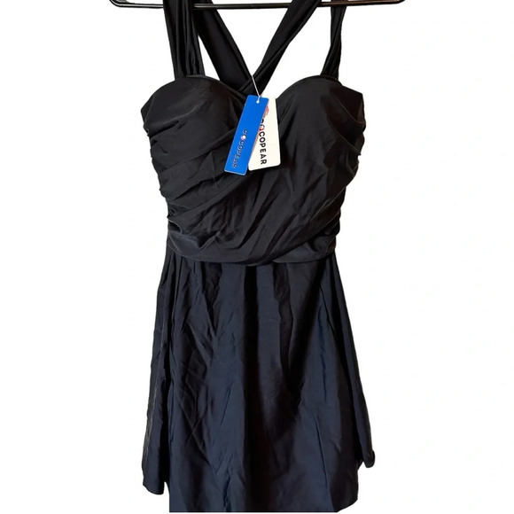 NWT Women’s One Piece Elegant Crossover Swim Dress Tummy Control & Under Shorts - Picture 1 of 7